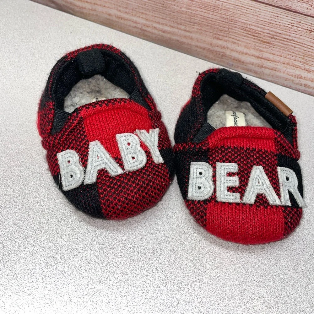 DF by Dear foams Baby Bear Red & Black Plaid Memory Foam Slippers 9-12 months